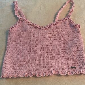Hollister Smocked Cropped Tank Tube Top with Ruffled Edges- Pink- Size S